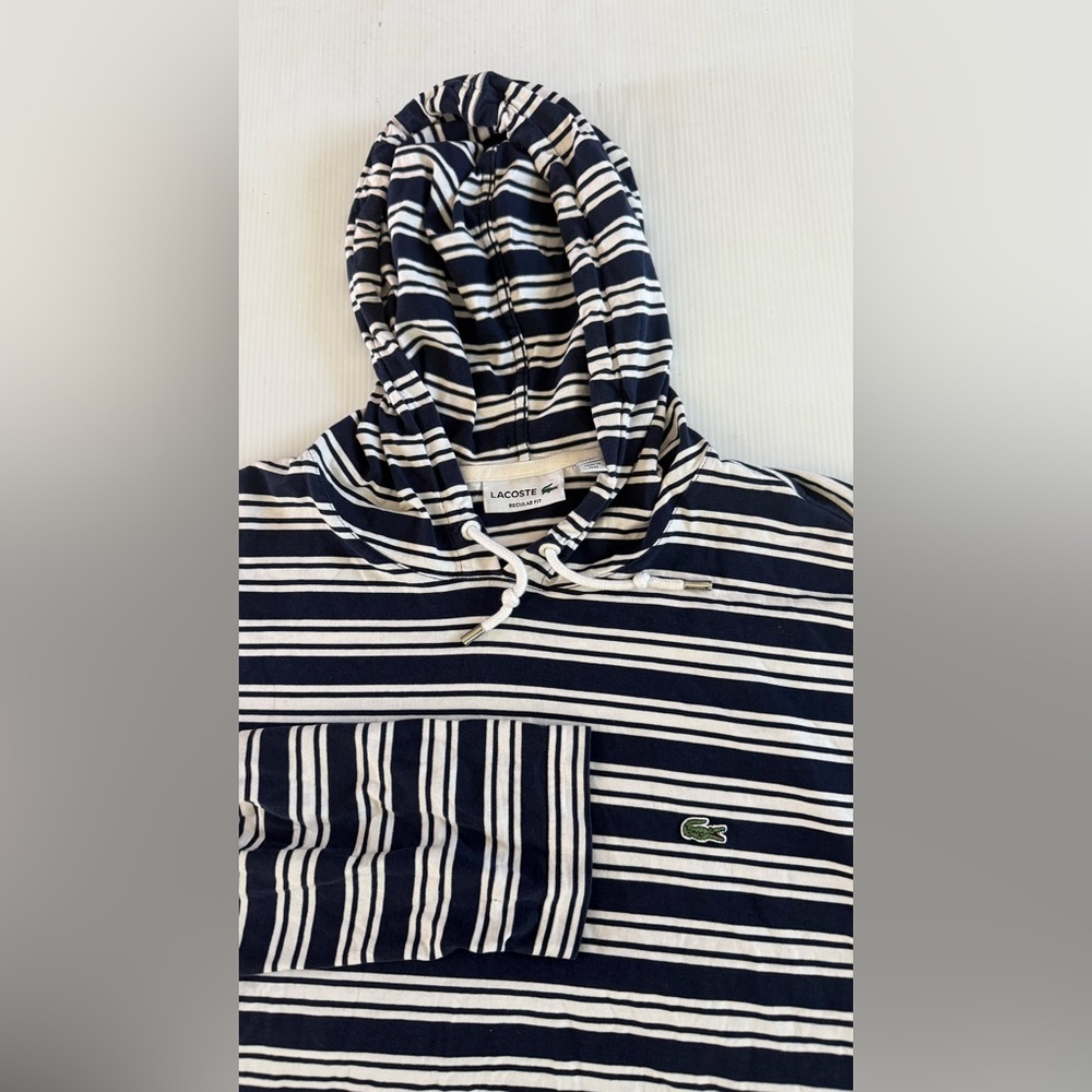 Lacoste Hoodie Mens Size XL Striped Pattern Blue And White